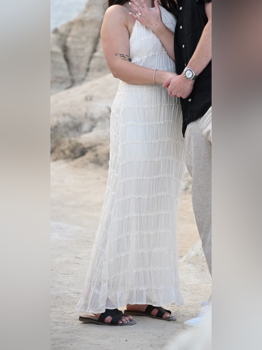 Peppermayo cream/white backless halter maxi dress